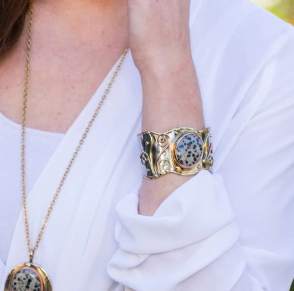 Mixed Metal and Dalmatian Jasper Stone Bracelet