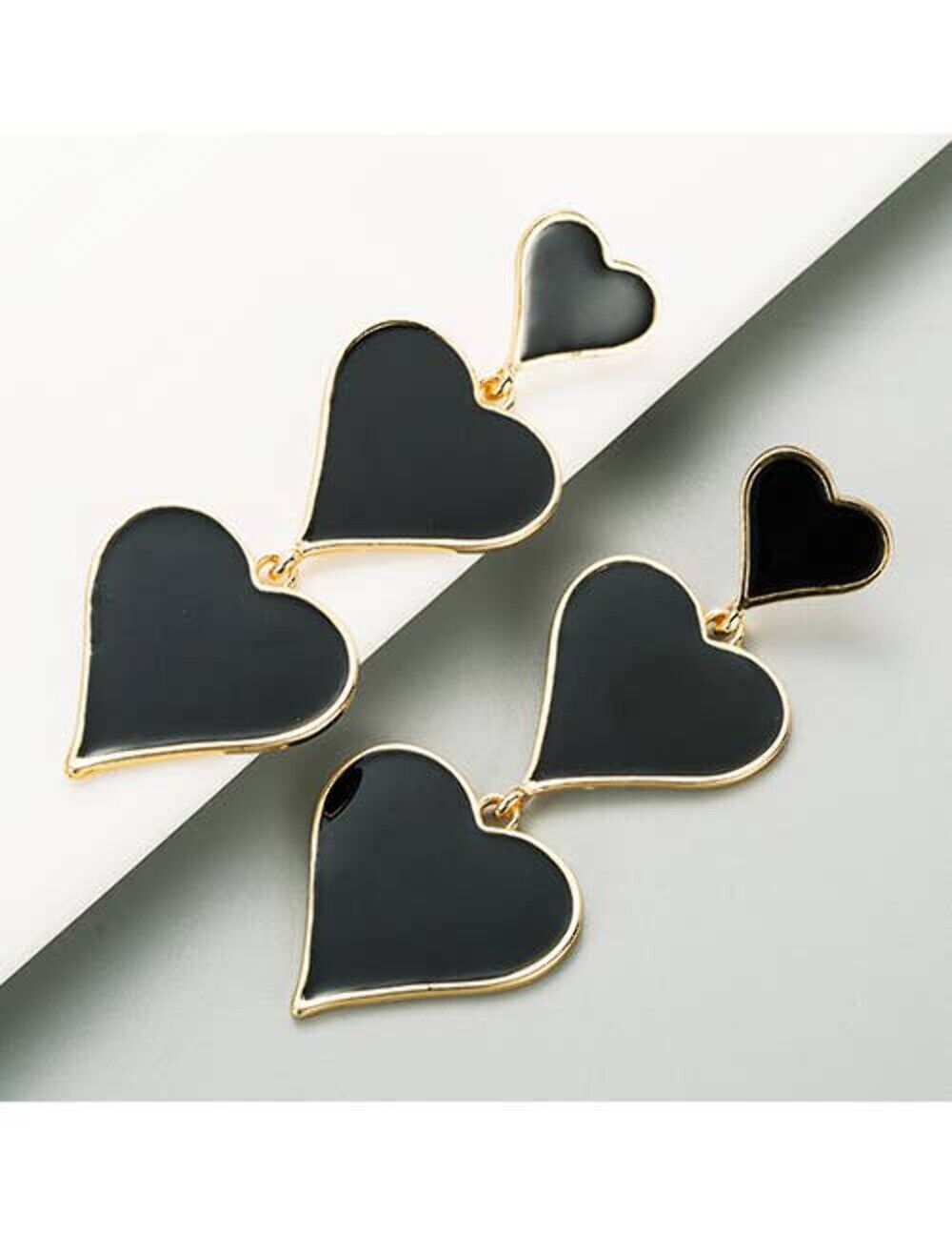 Ceira Black Triple Heart Enamel Drop Earrings