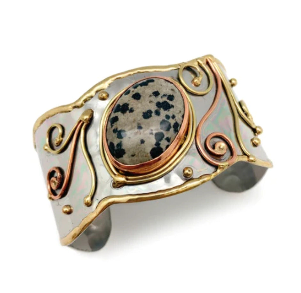 Mixed Metal and Dalmatian Jasper Stone Bracelet