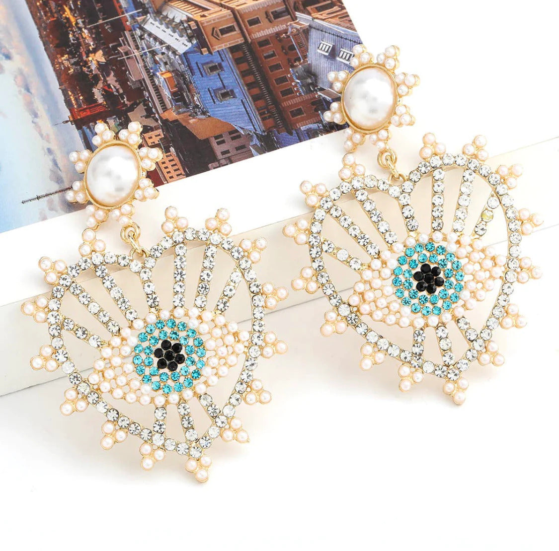 Lexi Swarovski Black Heart & Pearl Accent Earrings