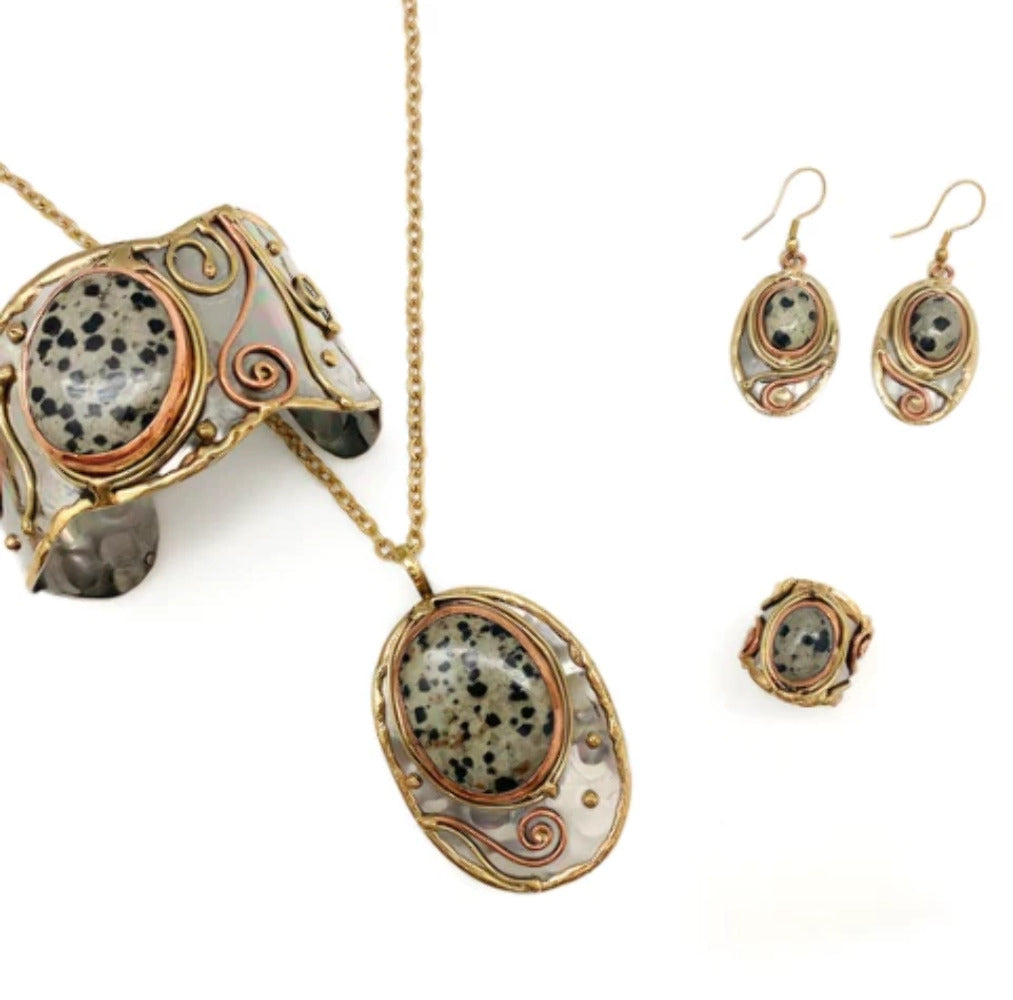 Mixed Metal and Dalmatian Jasper Stone Bracelet