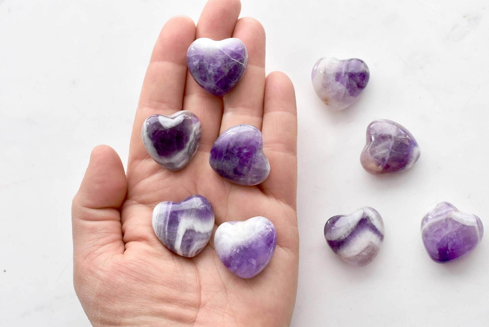 Amethyst heart palm stone