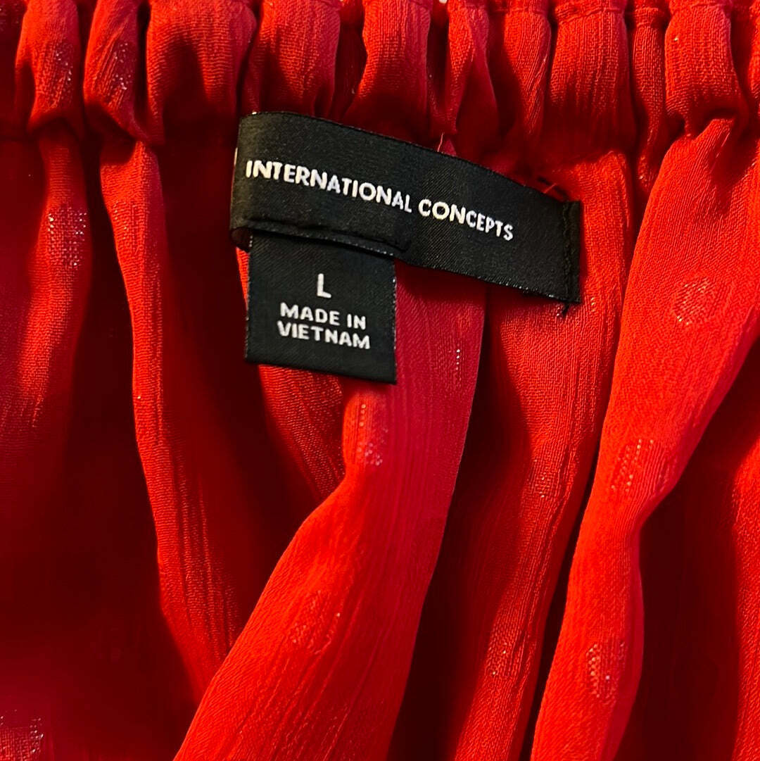 INC off shoulder belted polka dot sheer blouse sz Large